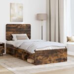 vidaXL Rám postele Dymová dub 90 x 190 cm Masívne borovicové drevo – Obrázok 3