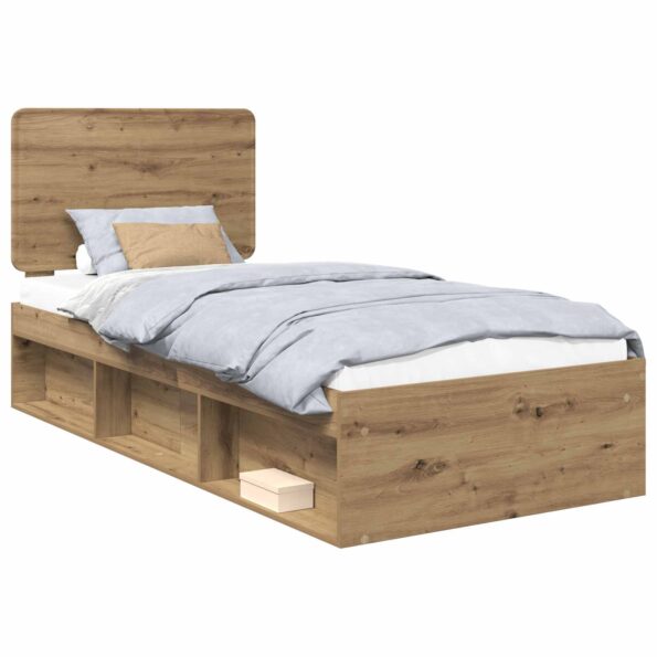 vidaXL Rám postele s čelnou doskou Remeselnícky dub 90 x 190 cm – Obrázok 2