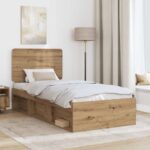 vidaXL Rám postele s čelnou doskou Remeselnícky dub 90 x 190 cm – Obrázok 3