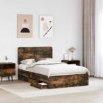 vidaXL Rám postele Dymová dub 120 x 190 cm Inžinierske drevo – Obrázok 3