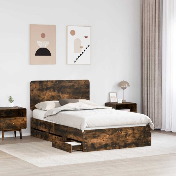 vidaXL Rám postele Dymová dub 120 x 190 cm Inžinierske drevo – Obrázok 3