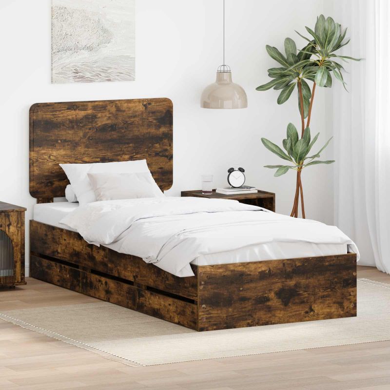 3412627_1.jpg vidaXL Rám postele Dymová dub 100 x 200 cm Inžinierske drevo – Obrázok 1