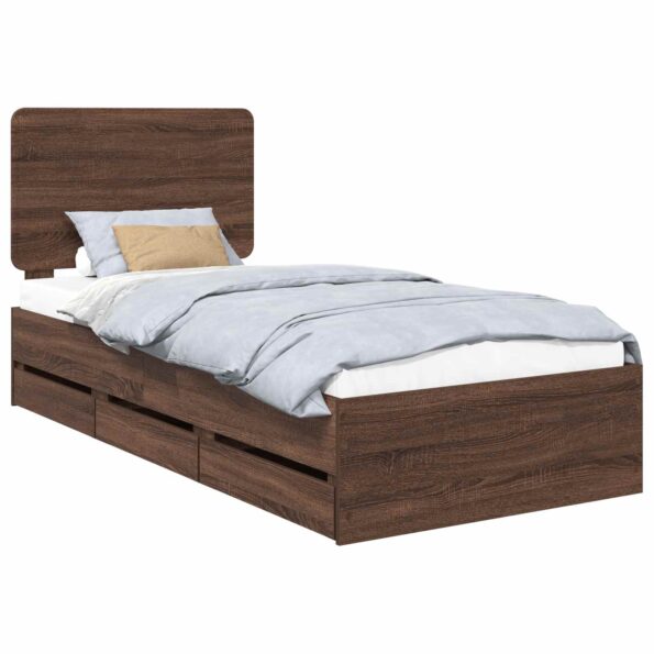 vidaXL Rám postele Hnedý dub 100 x 200 cm Inžinierske drevo – Obrázok 2