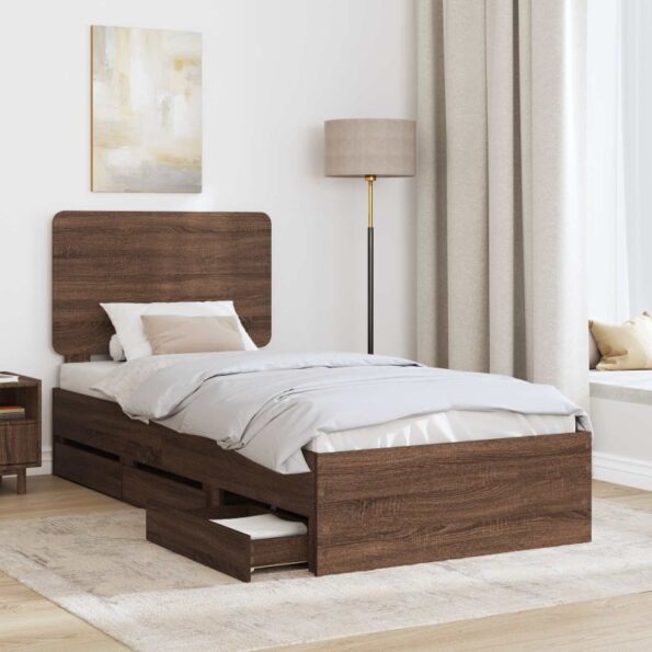 vidaXL Rám postele Hnedý dub 100 x 200 cm Inžinierske drevo – Obrázok 3