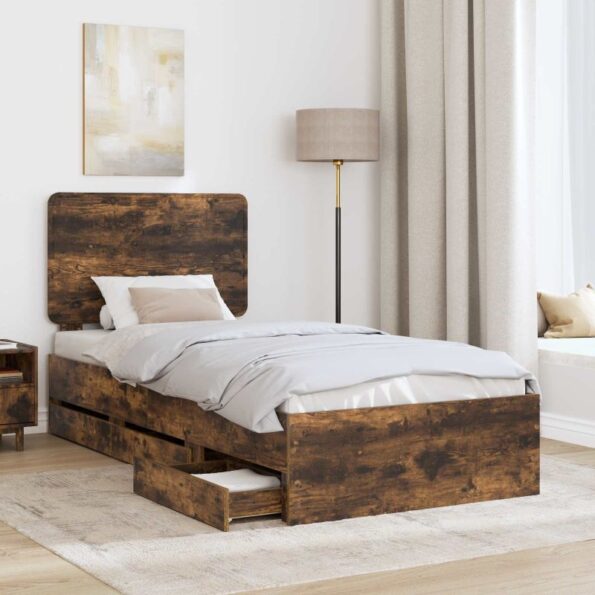 vidaXL Rám postele Dymová dub 75 x 190 cm Inžinierske drevo – Obrázok 3