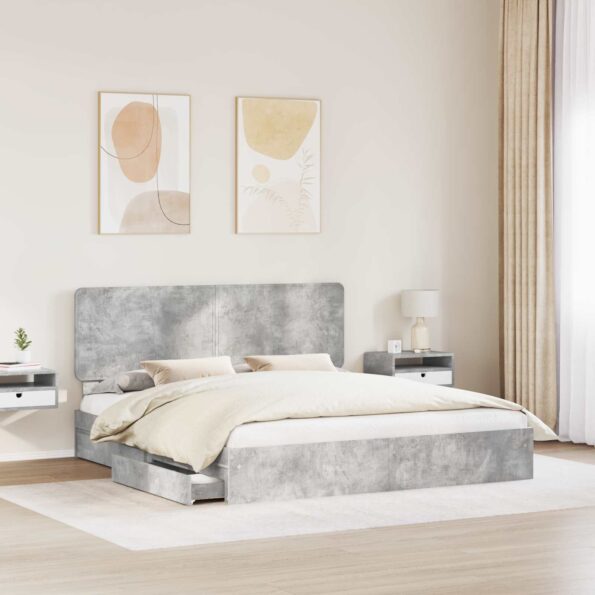vidaXL Úložná posteľ Betónová šedá 200 x 200 cm Kompozitné drevo – Obrázok 3