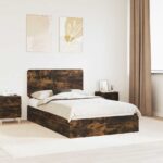 vidaXL Úložná posteľ Dymová dub 135 x 190 cm Kompozitné drevo