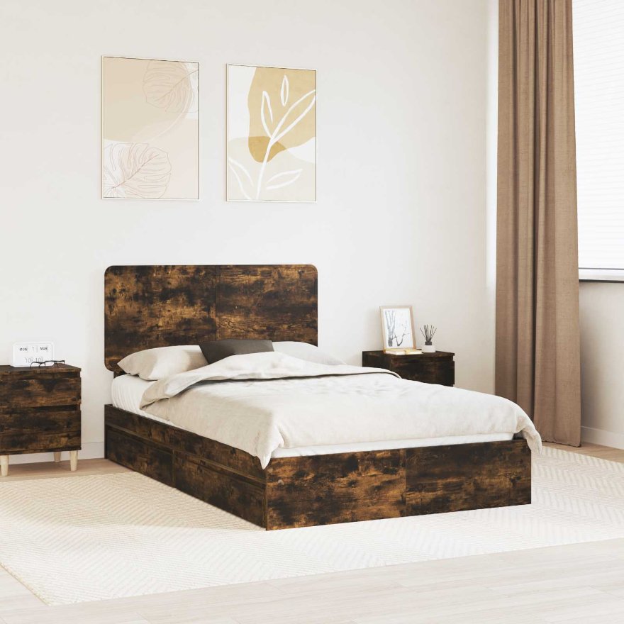 3412697_1.jpg vidaXL Úložná posteľ Dymová dub 135 x 190 cm Kompozitné drevo – Obrázok 1