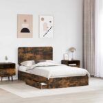 vidaXL Úložná posteľ Dymová dub 135 x 190 cm Kompozitné drevo – Obrázok 3