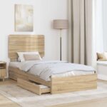 vidaXL Úložná posteľ Sonoma dub 100 x 200 cm Kompozitné drevo – Obrázok 3
