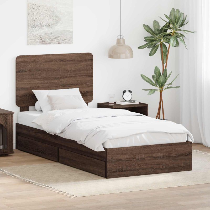 3412720_1.jpg vidaXL Úložná posteľ Hnedý dub 100 x 200 cm Kompozitné drevo – Obrázok 1