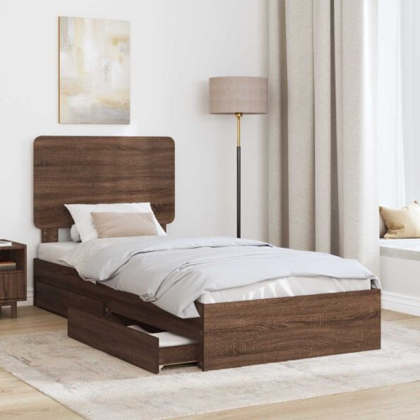 vidaXL Úložná posteľ Hnedý dub 100 x 200 cm Kompozitné drevo – Obrázok 3