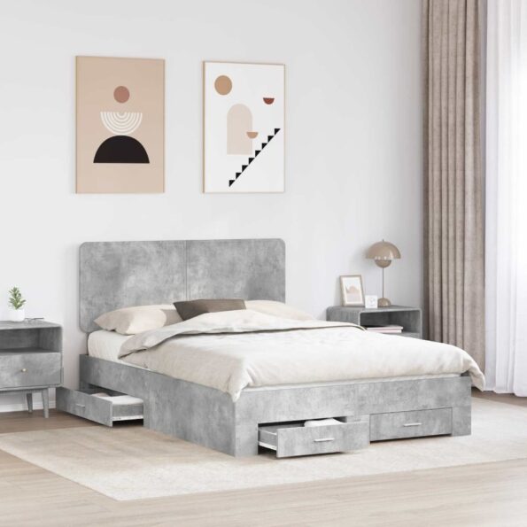 vidaXL Rám postele Betónová šedá 140 x 200 cm Kompozitné drevo – Obrázok 3