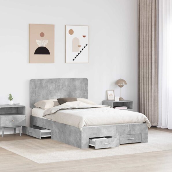 vidaXL Rám postele Betónová šedá 135 x 190 cm Kompozitné drevo – Obrázok 3