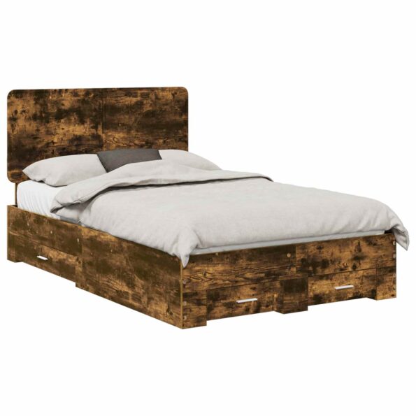 vidaXL Rám postele Dymová dub 135 x 190 cm Kompozitné drevo – Obrázok 2