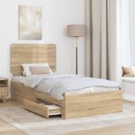 vidaXL Rám postele Sonoma dub 100 x 200 cm Kompozitné drevo – Obrázok 3