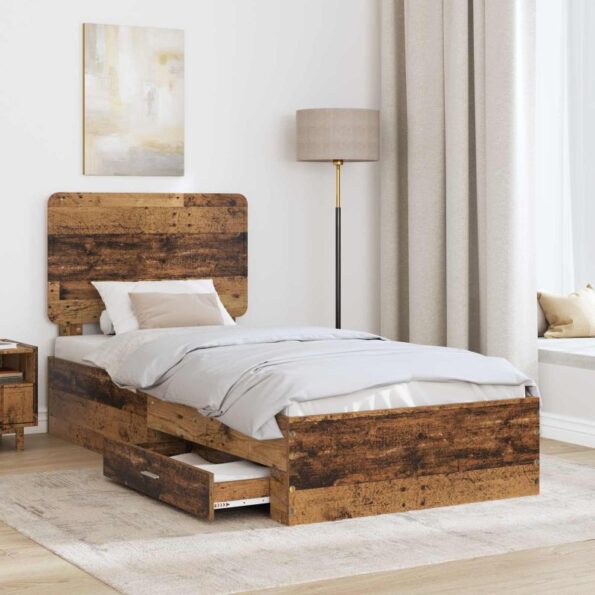 vidaXL Rám postele Staré drevo 100 x 200 cm Kompozitné drevo – Obrázok 3