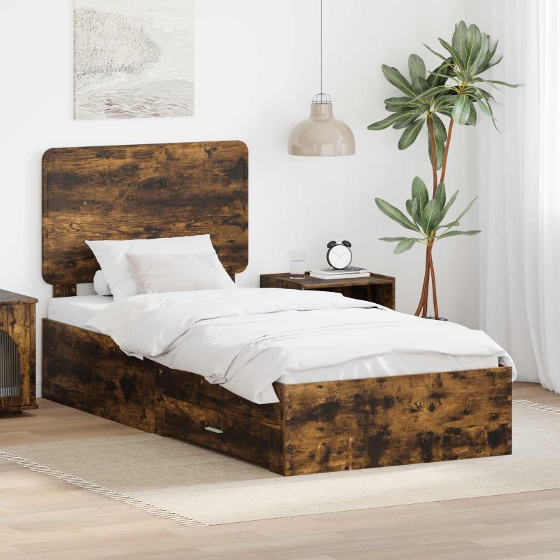 3412841_1.jpg vidaXL Rám postele so zásuvkou Dymová dub 90 x 190 cm Kompozitné drevo – Obrázok 1