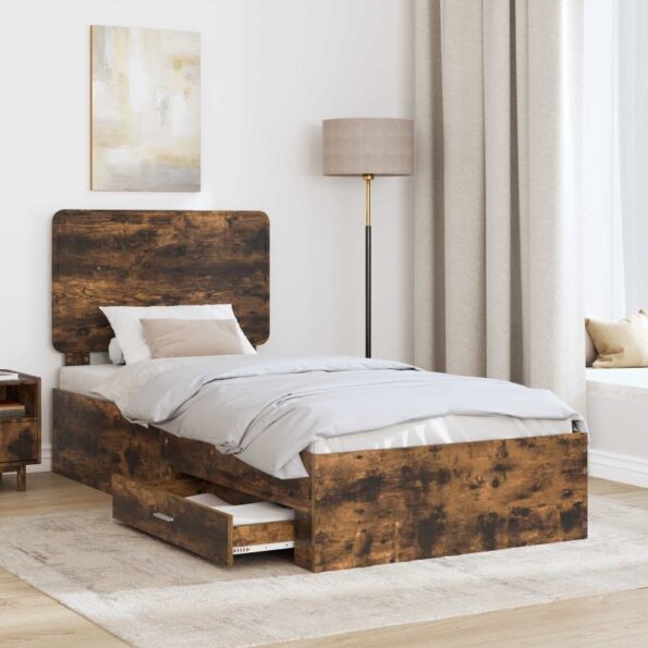 vidaXL Rám postele so zásuvkou Dymová dub 90 x 190 cm Kompozitné drevo – Obrázok 3