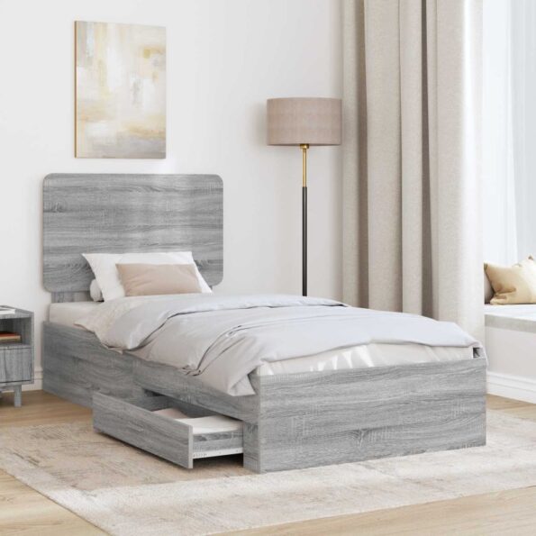 vidaXL Rám postele Sivý Sonoma 90 x 190 cm Kompozitné drevo – Obrázok 3