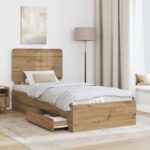 vidaXL Rám postele Remeselný dub 90 x 190 cm Kompozitné drevo – Obrázok 3