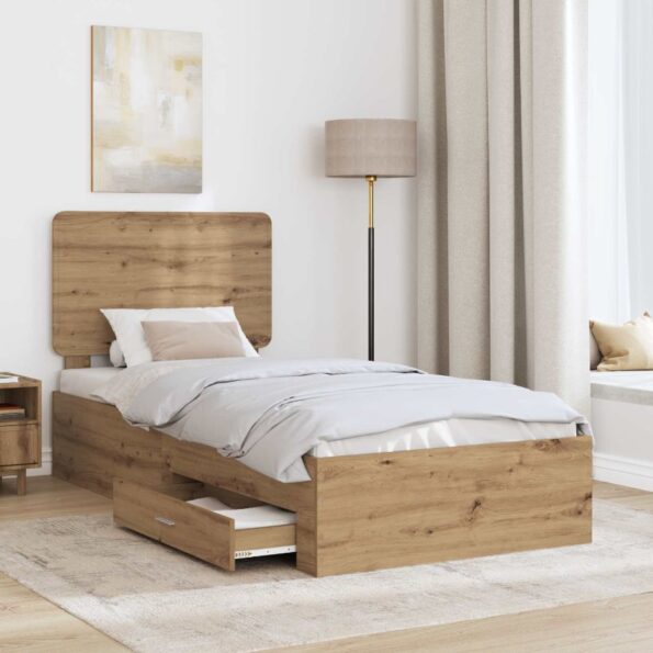vidaXL Rám postele Remeselný dub 90 x 190 cm Kompozitné drevo – Obrázok 3