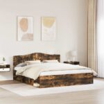 vidaXL Rám postele Dymová dub 200 x 200 cm Masívne borovicové drevo – Obrázok 3