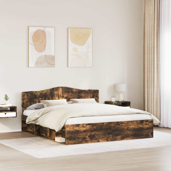 vidaXL Rám postele Dymová dub 200 x 200 cm Masívne borovicové drevo – Obrázok 3
