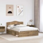 vidaXL Rám postele s čelnou doskou Remeselnícky dub 150 x 200 cm – Obrázok 3