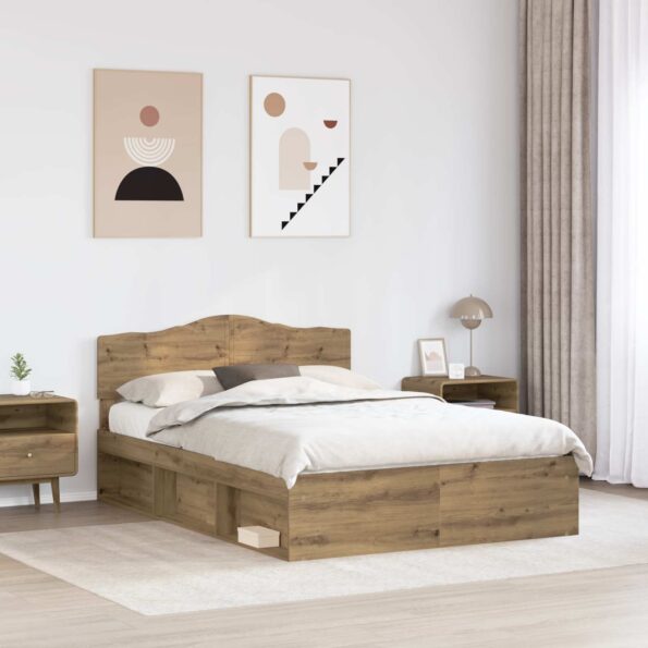 vidaXL Rám postele s čelnou doskou Remeselnícky dub 140 x 200 cm – Obrázok 3