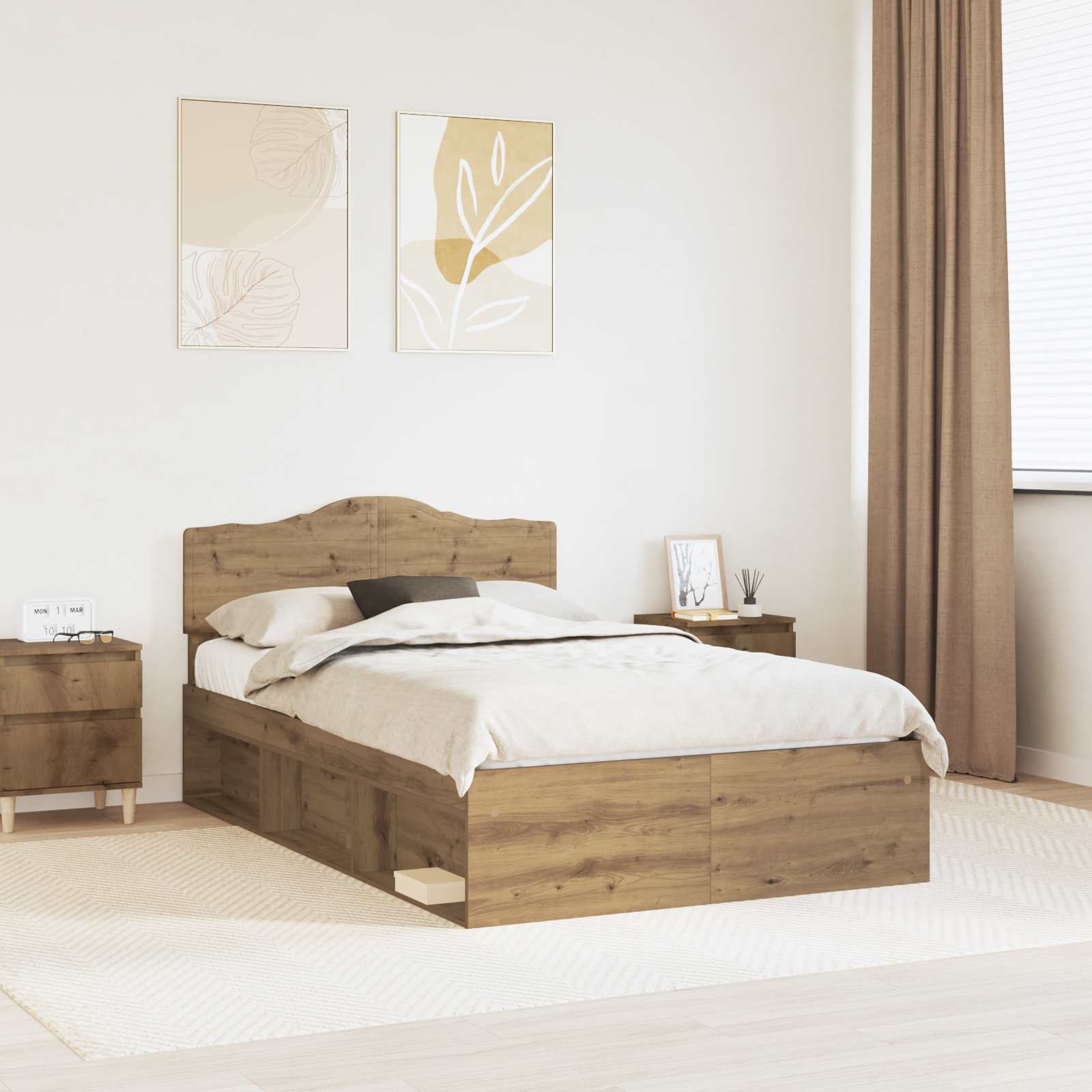 3412915_1.jpg vidaXL Rám postele s čelnou doskou Remeselnícky dub 135 x 190 cm – Obrázok 1
