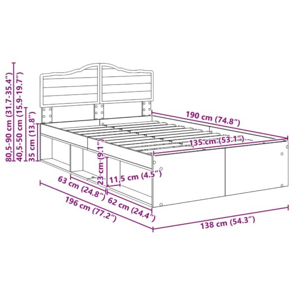 vidaXL Rám postele s čelnou doskou Remeselnícky dub 135 x 190 cm – Obrázok 13