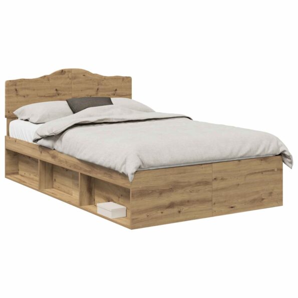 vidaXL Rám postele s čelnou doskou Remeselnícky dub 135 x 190 cm – Obrázok 2