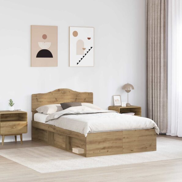 vidaXL Rám postele s čelnou doskou Remeselnícky dub 135 x 190 cm – Obrázok 3