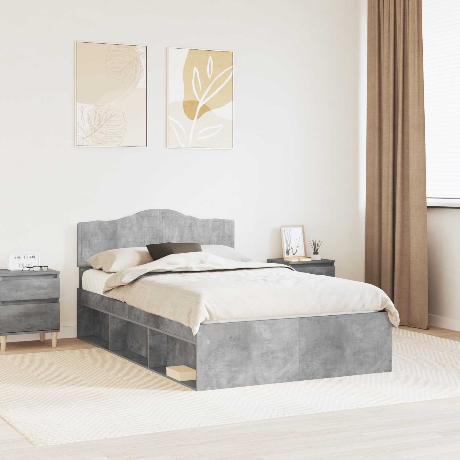 3412928_1.jpg vidaXL Rám postele Betónová 120 x 190 cm Masívne borovicové drevo – Obrázok 1