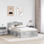 vidaXL Rám postele Betónová 120 x 190 cm Masívne borovicové drevo – Obrázok 3