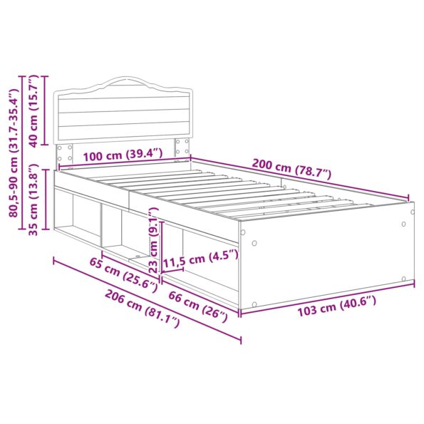 vidaXL Rám postele s čelnou doskou Remeselnícky dub 100 x 200 cm – Obrázok 13