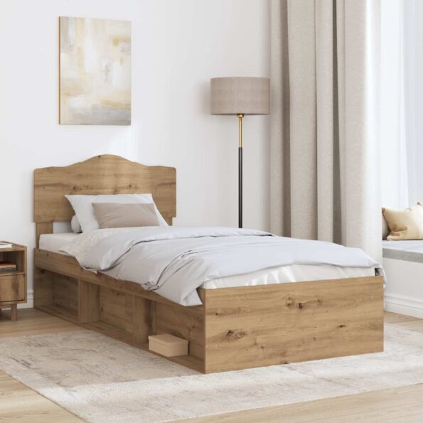 vidaXL Rám postele s čelnou doskou Remeselnícky dub 100 x 200 cm – Obrázok 3