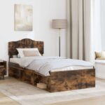 vidaXL Rám postele Dymová dub 75 x 190 cm Masívne borovicové drevo – Obrázok 3