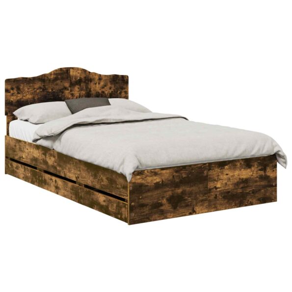 vidaXL Rám postele Dymová dub 120 x 200 cm Inžinierske drevo – Obrázok 2