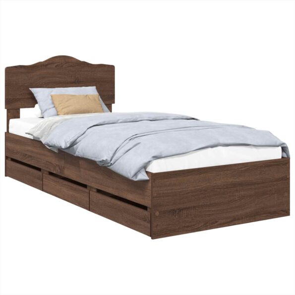 vidaXL Rám postele Hnedý dub 100 x 200 cm Inžinierske drevo – Obrázok 2