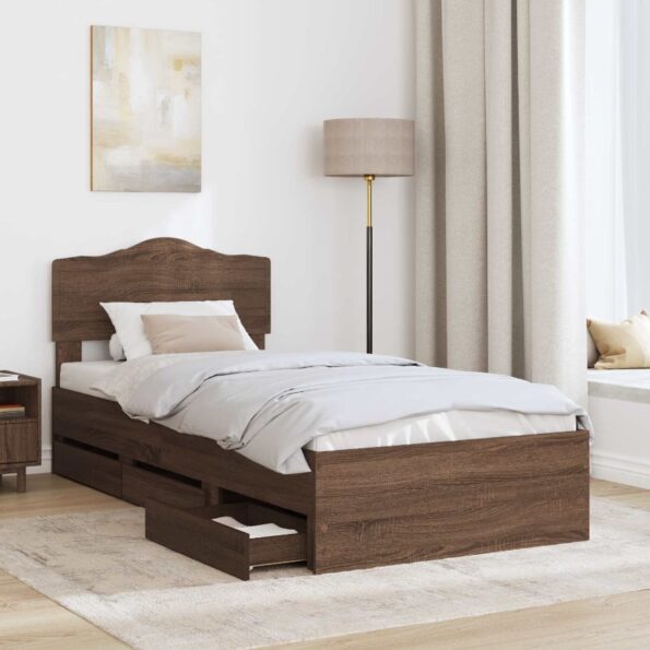 vidaXL Rám postele Hnedý dub 100 x 200 cm Inžinierske drevo – Obrázok 3