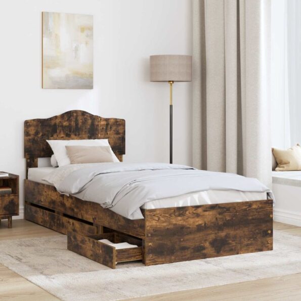 vidaXL Rám postele Dymová dub 75 x 190 cm Inžinierske drevo – Obrázok 3