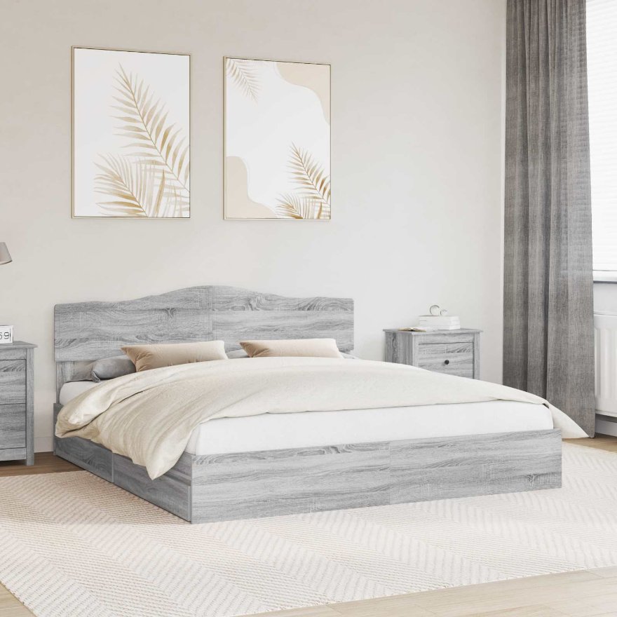 3413066_1.jpg vidaXL Úložná posteľ Sivý Sonoma 200 x 200 cm Kompozitné drevo – Obrázok 1