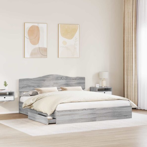 vidaXL Úložná posteľ Sivý Sonoma 200 x 200 cm Kompozitné drevo – Obrázok 3