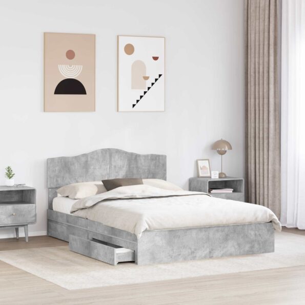vidaXL Úložná posteľ Betónová šedá 150 x 200 cm Kompozitné drevo – Obrázok 3