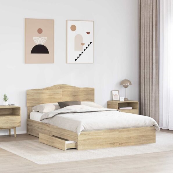 vidaXL Úložná posteľ Sonoma dub 140 x 200 cm Kompozitné drevo – Obrázok 3