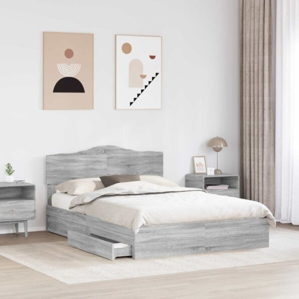 vidaXL Úložná posteľ Sivý Sonoma 140 x 200 cm Kompozitné drevo – Obrázok 3