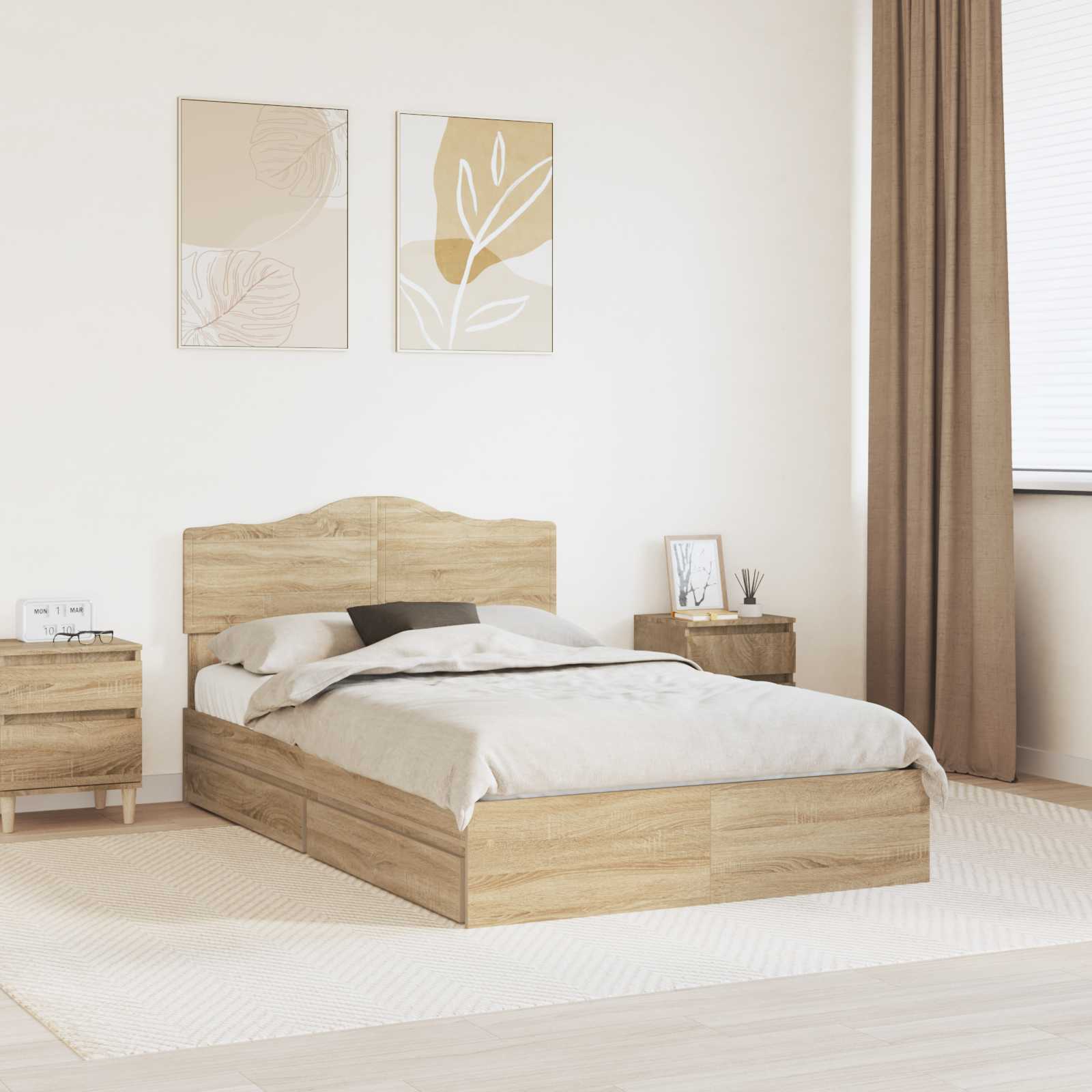 3413105_1.jpg vidaXL Úložná posteľ Sonoma dub 135 x 190 cm Kompozitné drevo – Obrázok 1
