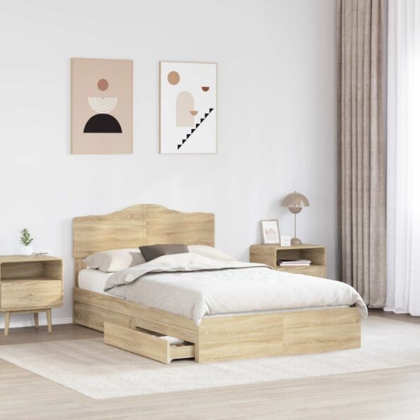vidaXL Úložná posteľ Sonoma dub 135 x 190 cm Kompozitné drevo – Obrázok 3
